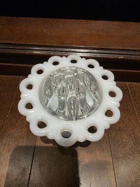 Milk Glass Ring-Edge Flower Votive Candle Holder